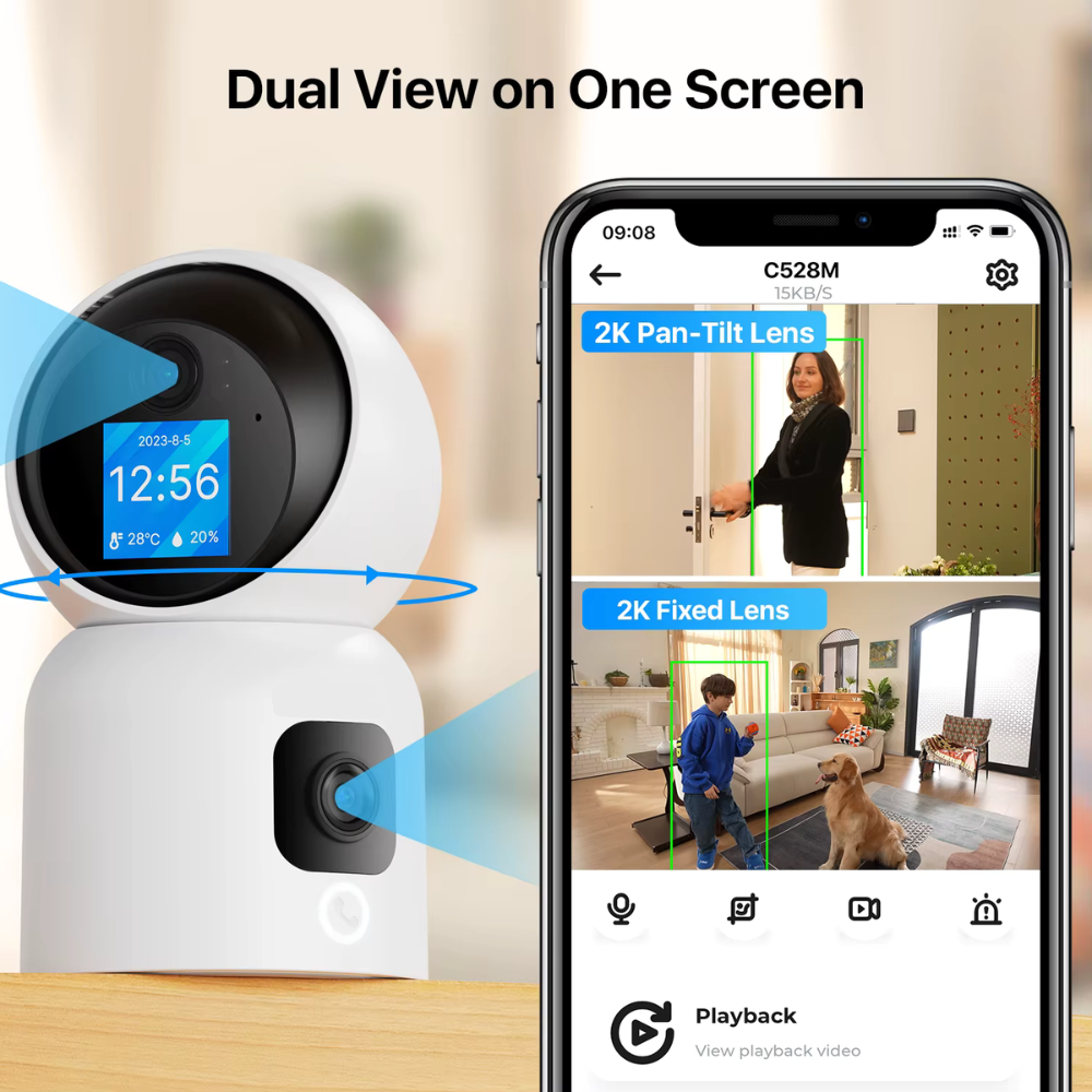 6MP Dual Lens Indoor WiFi Camera with 360° Pan, 90° Tilt and Two Way Video