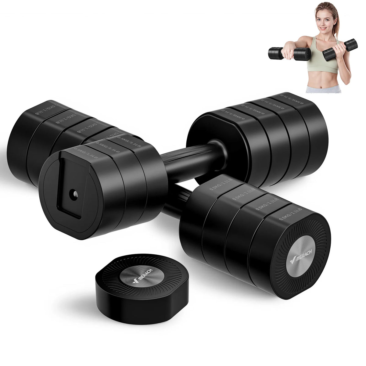 Adjustable Hand Weight Set of 2 with Flat-Sided No-Roll Design