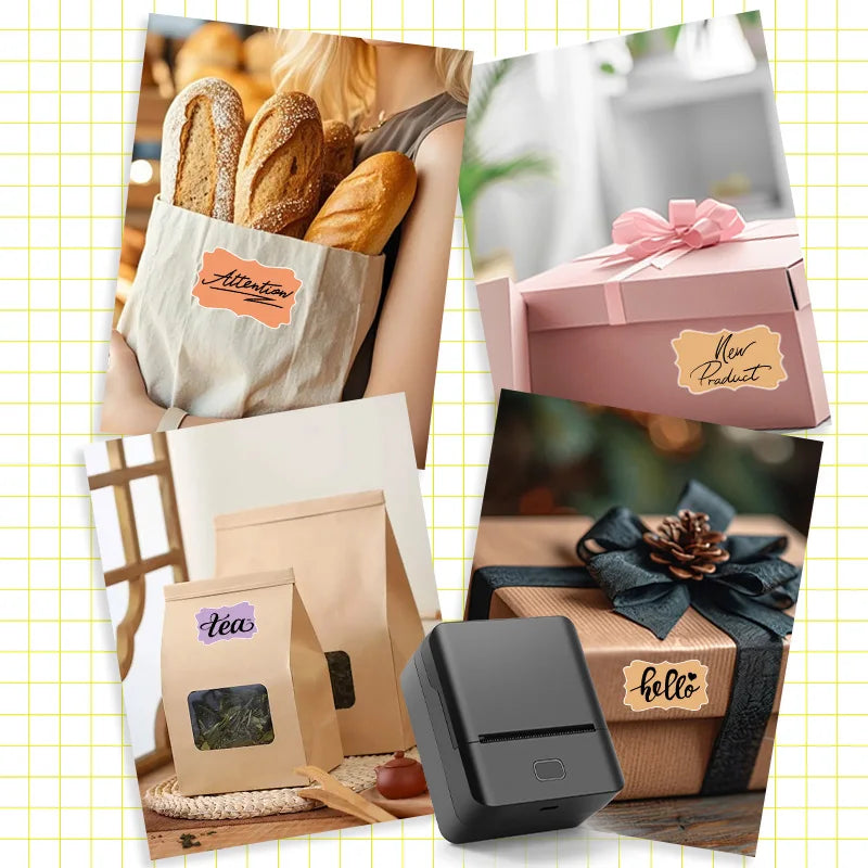 Portable Bluetooth Thermal Label Printer with 9 Label Rolls for Home Organisation