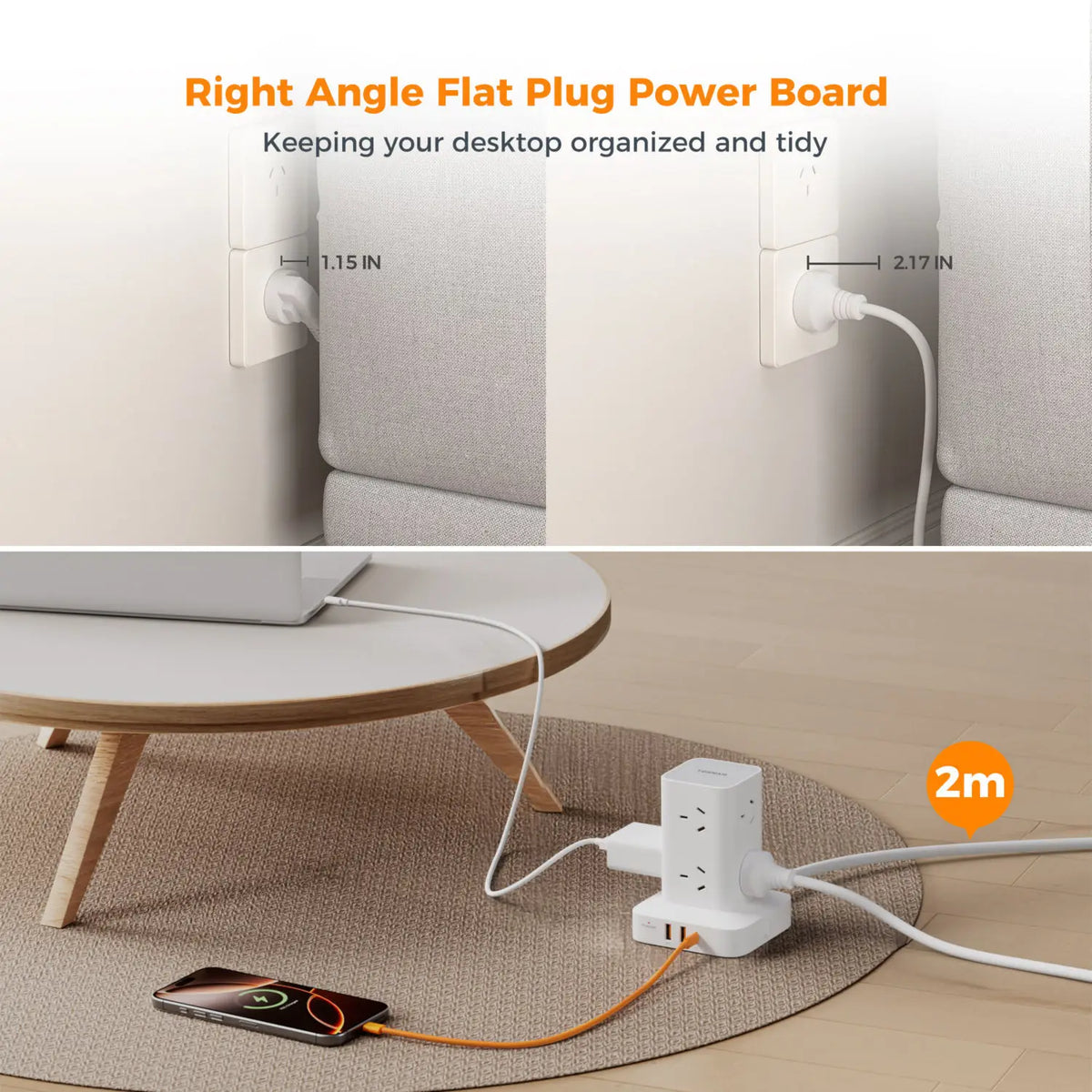 Tower Power Strip AU Plug 8 AC Outlets 3 USB Charging Ports USB-C PD 20W with Master Switch