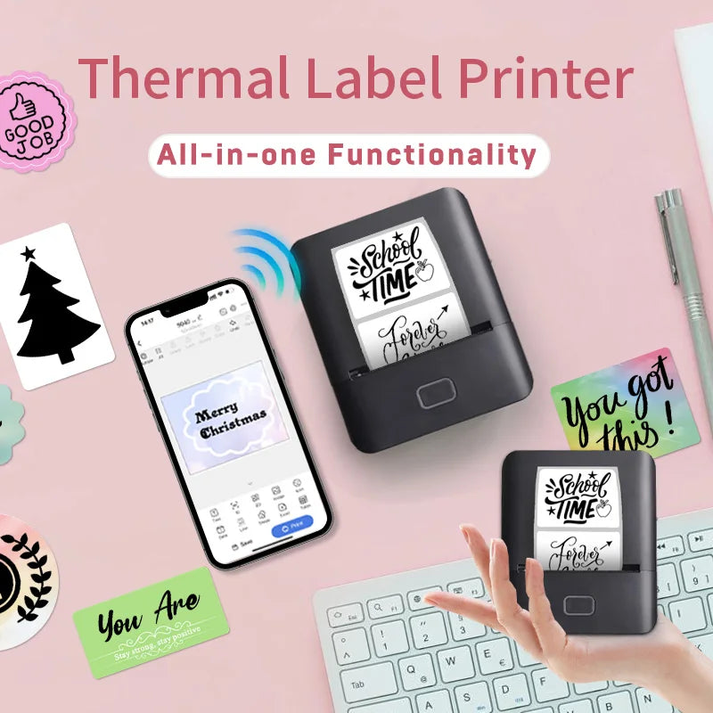 Portable Bluetooth Thermal Label Printer with 9 Label Rolls for Home Organisation