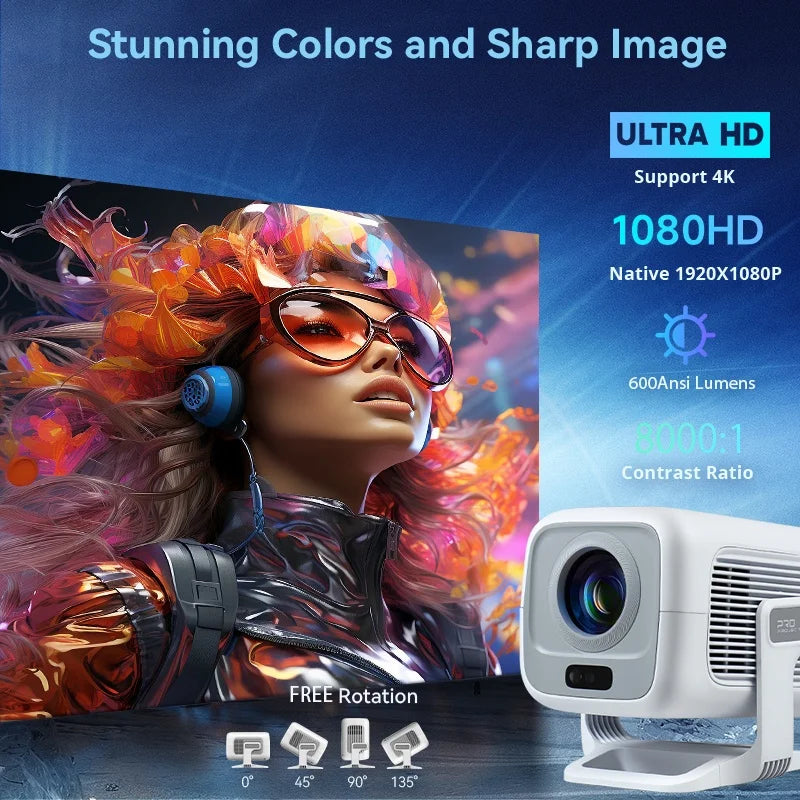 Portable Native 1080P Smart Projector with 600 ANSI Lumens and Auto Focus