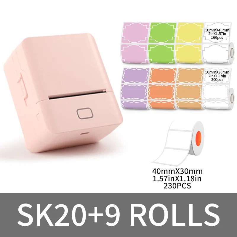 Portable Bluetooth Thermal Label Printer with 9 Label Rolls for Home Organisation