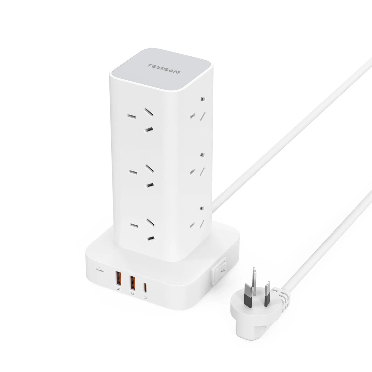 Tower Power Strip AU Plug 8 AC Outlets 3 USB Charging Ports USB-C PD 20W with Master Switch
