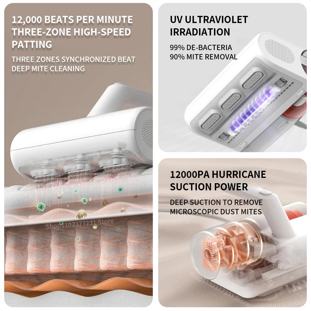 Portable Mattress Vacuum Cleaner with UV Light 12000Pa Cyclone Filtration and High Frequency Tapping