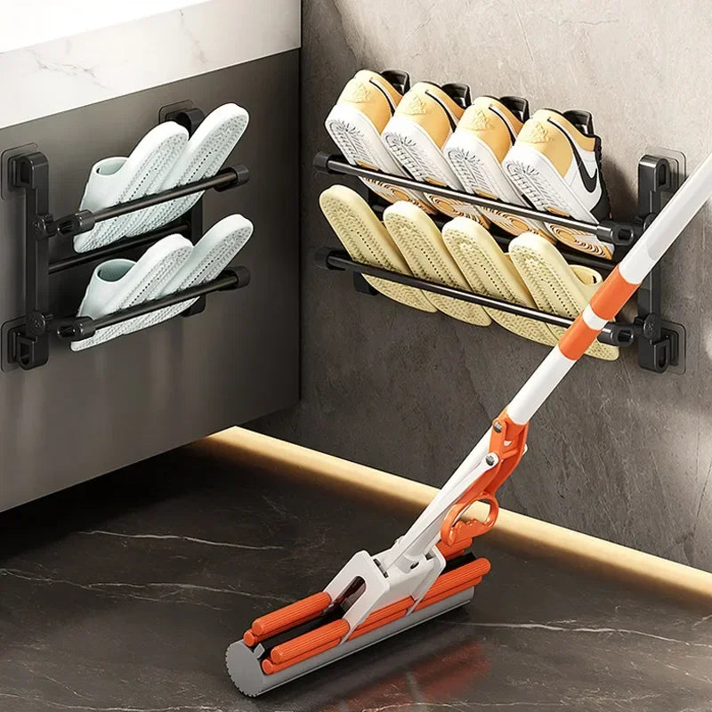 50cm Compact Shoe Hanger Rack with Adhesive Wall Mount Design
