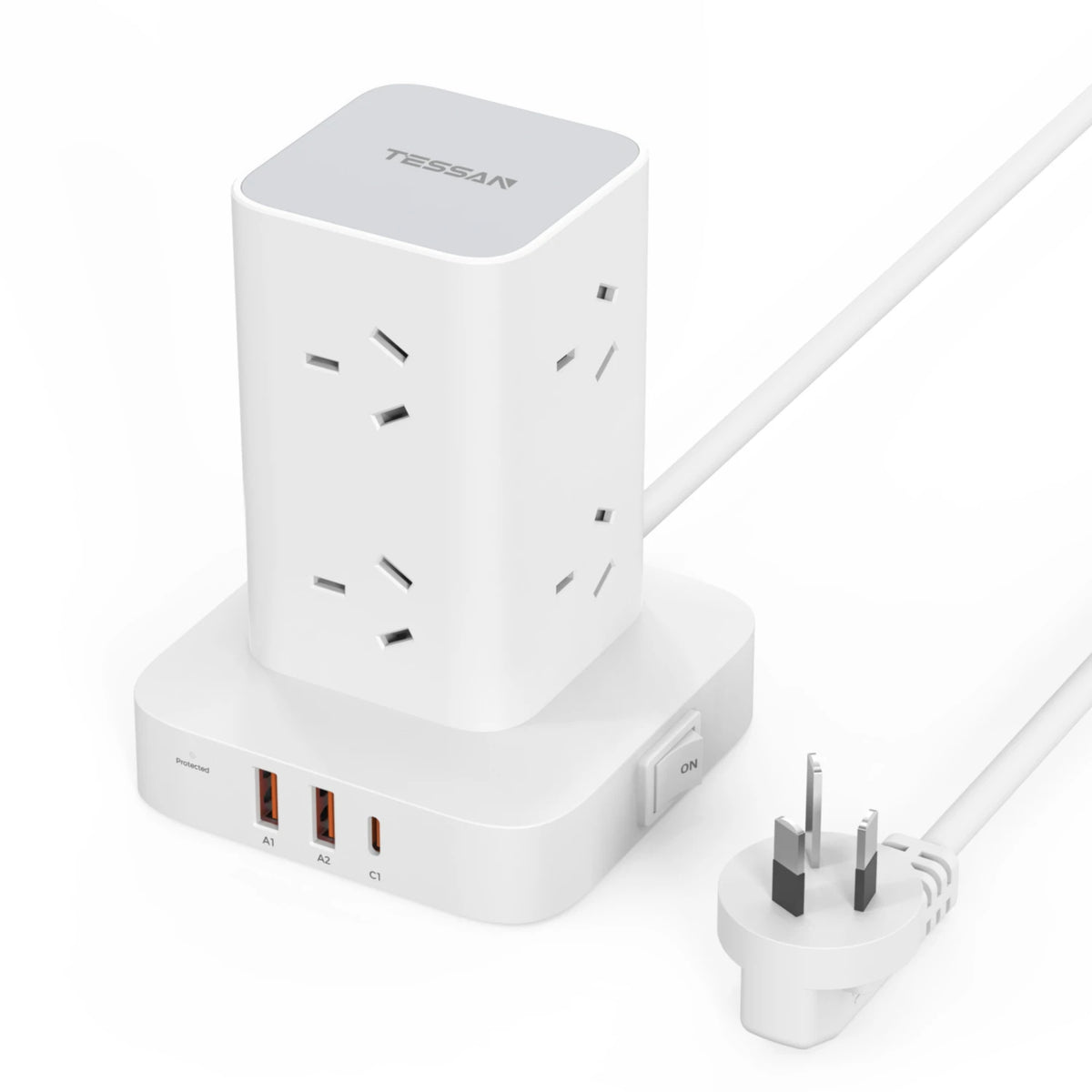 Tower Power Strip AU Plug 8 AC Outlets 3 USB Charging Ports USB-C PD 20W with Master Switch