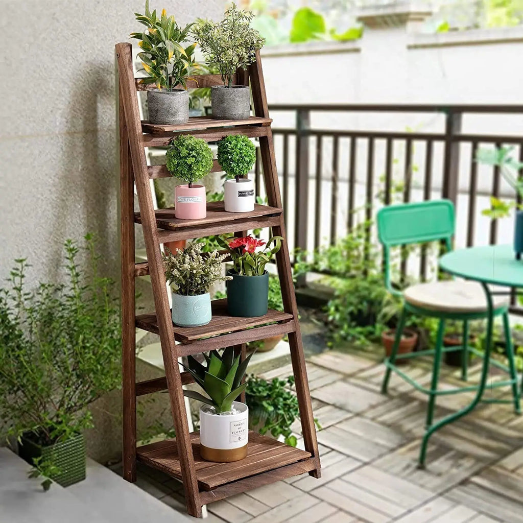 4 Tier Foldable Wooden Storage Shelf Display Rack Bookcase Plant Stand for Indoor Home
