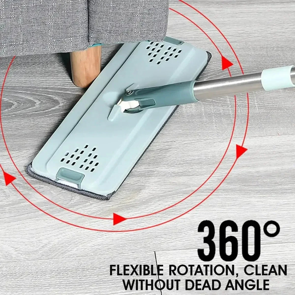 360° Flat Floor Mop and Dual Chamber Bucket with Microfiber Refills