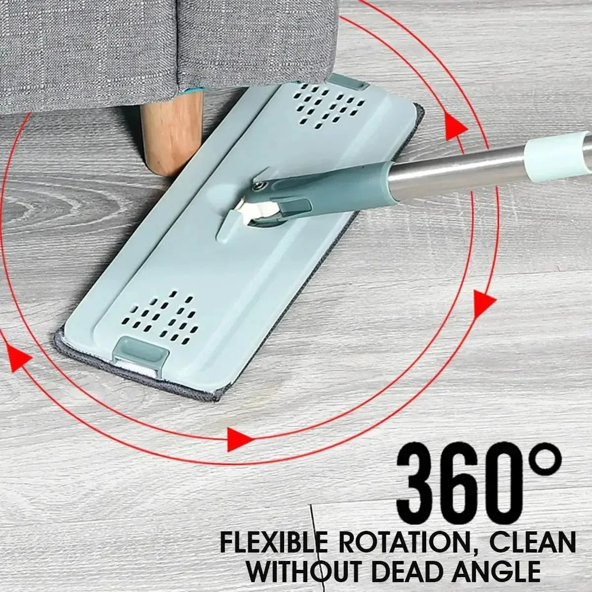 360° Flat Floor Mop and Dual Chamber Bucket with Microfiber Refills