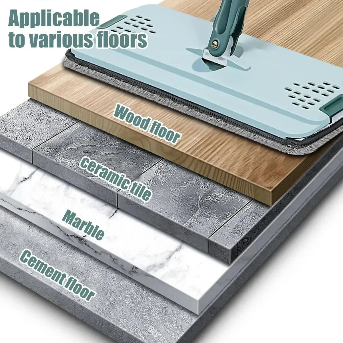 360° Flat Floor Mop and Dual Chamber Bucket with Microfiber Refills