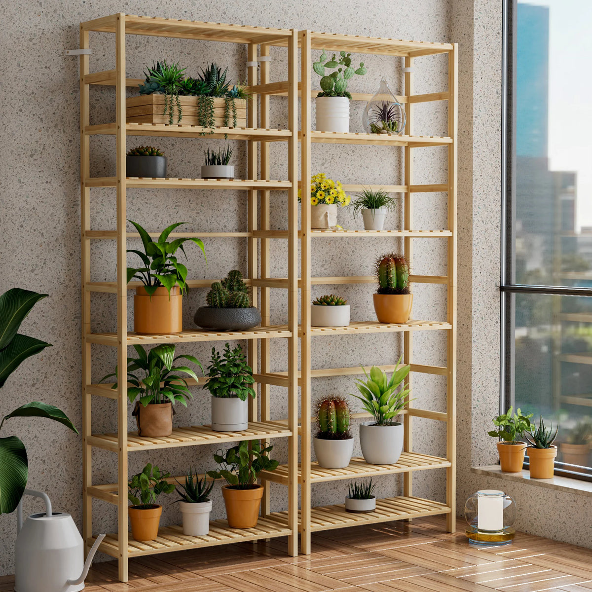 Freestanding 6 Tier Bamboo Storage Shelf Adjustable Display Rack for Living Room Bedroom Bathroom