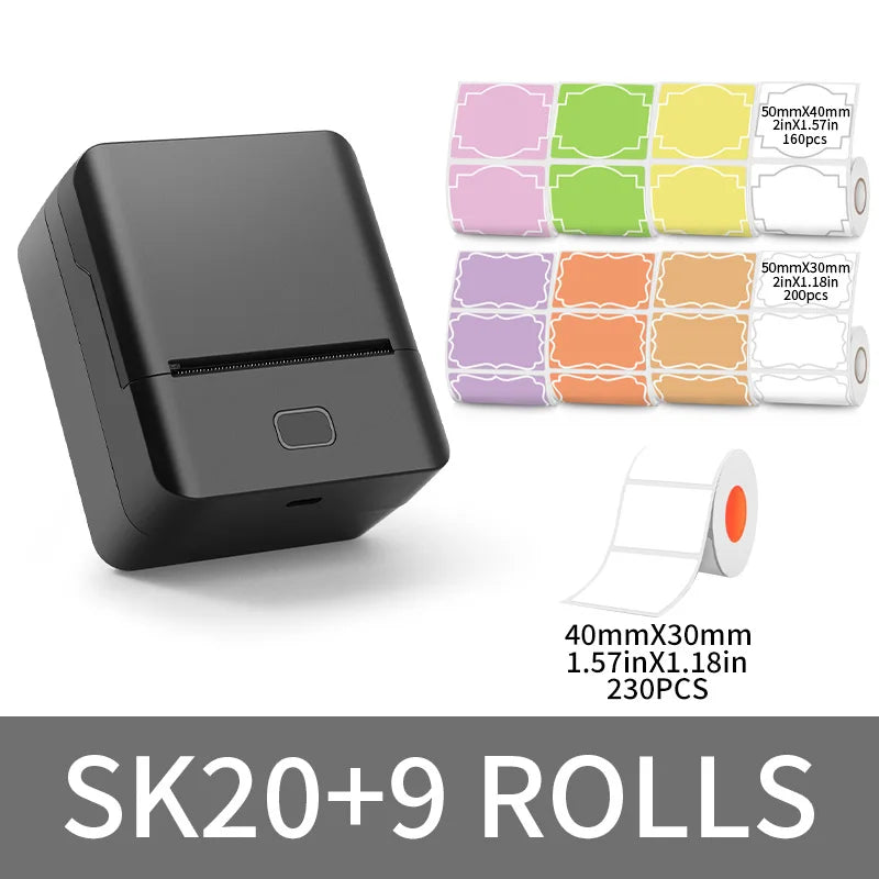 Portable Bluetooth Thermal Label Printer with 9 Label Rolls for Home Organisation