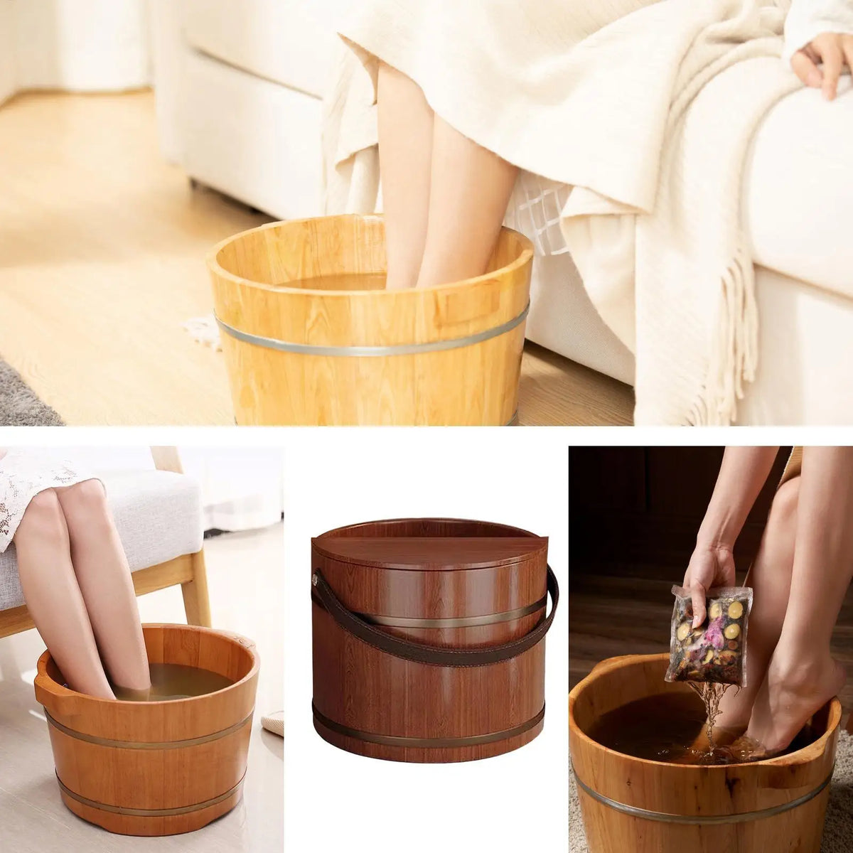 Wooden Foot Soaking Bucket with Lid Reusable Foot Bath Basin for Home Pedicure and Multi-Purpose Use