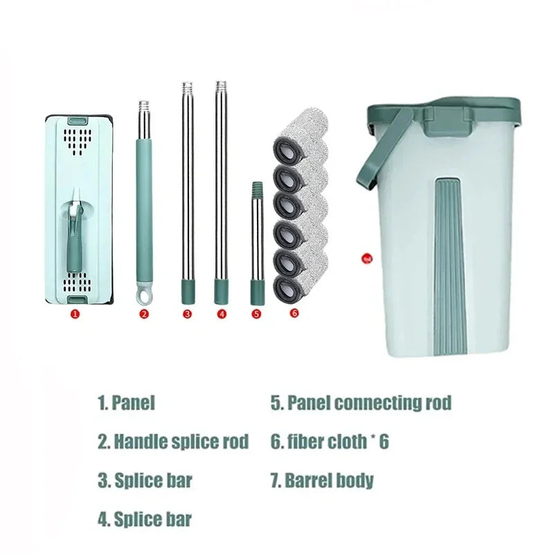 360° Flat Floor Mop and Dual Chamber Bucket with Microfiber Refills