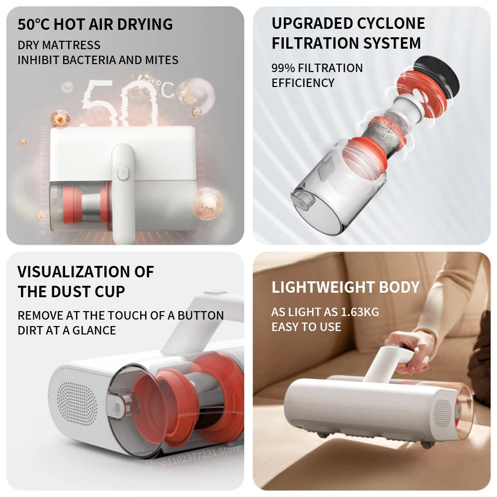 Portable Mattress Vacuum Cleaner with UV Light 12000Pa Cyclone Filtration and High Frequency Tapping