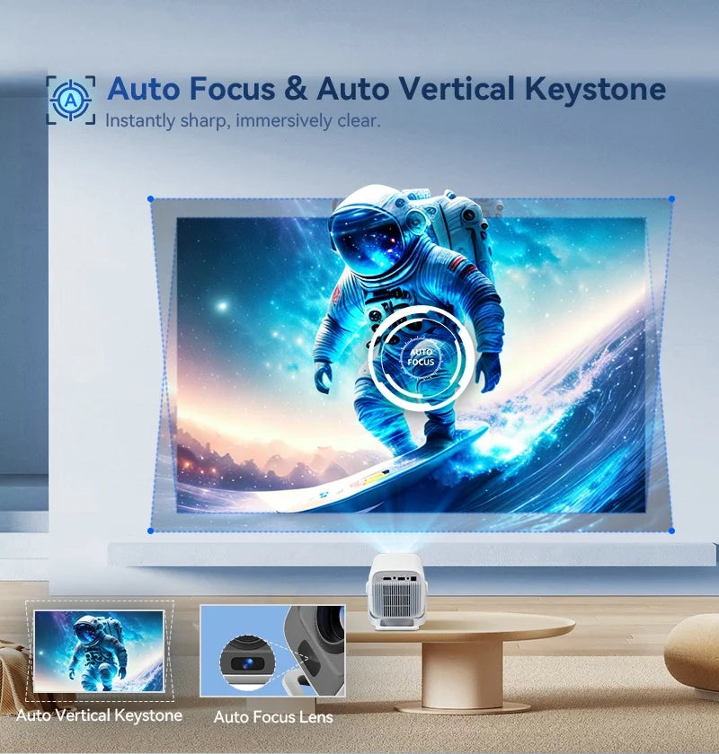 Portable Native 1080P Projector with WiFi 6 Bluetooth Android Auto Focus 4K Video Support