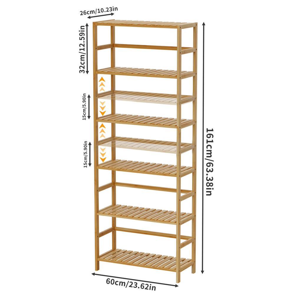 Freestanding 6 Tier Bamboo Storage Shelf Adjustable Display Rack for Living Room Bedroom Bathroom