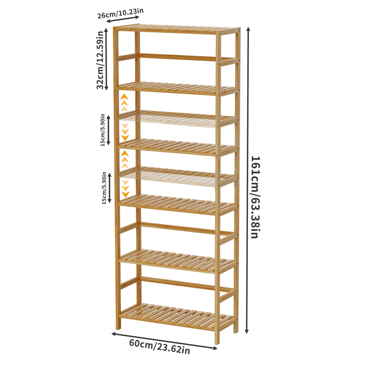 Freestanding 6 Tier Bamboo Storage Shelf Adjustable Display Rack for Living Room Bedroom Bathroom