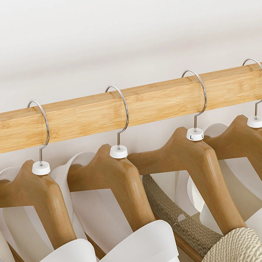 Bamboo Clothes Rack with Double Hanging Rails Storage Shelf and Wheels Freestanding Garment Organiser