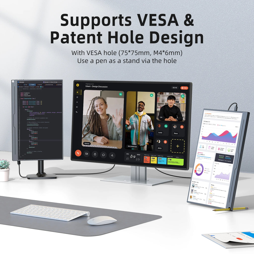 Portable 15.6 Inch FHD IPS Monitor USB-C Mini HDMI External Display with HDR and Built-in Speakers
