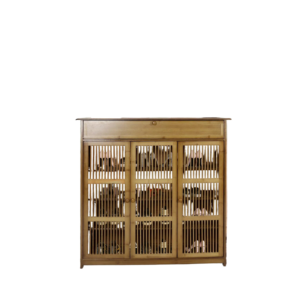Bamboo Shoe Storage Cabinet 4 Tier with Drawer and 3 Ventilated Doors for Entryway Hallway