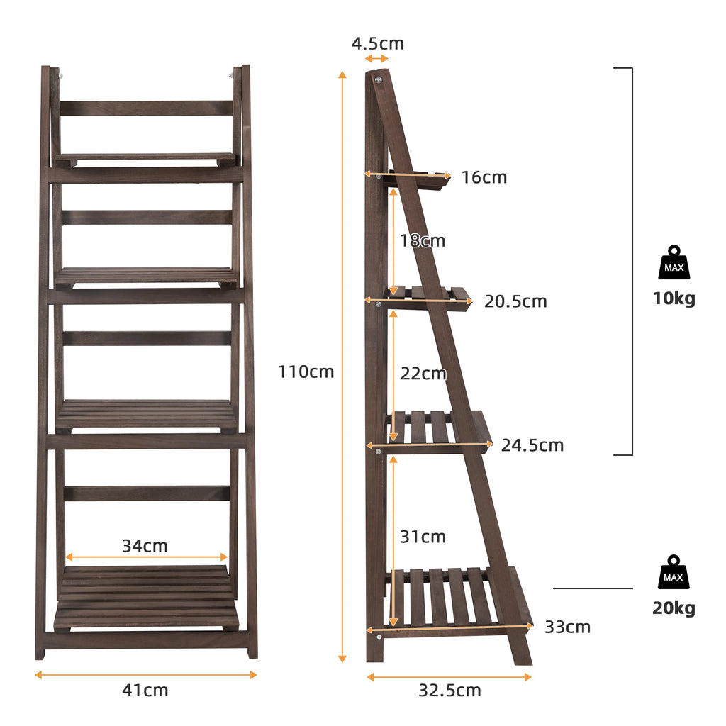 4 Tier Foldable Wooden Storage Shelf Display Rack Bookcase Plant Stand for Indoor Home