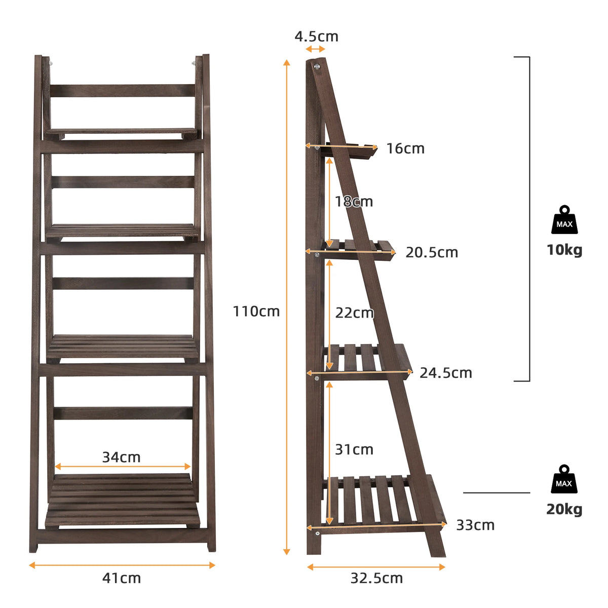 4 Tier Foldable Wooden Storage Shelf Display Rack Bookcase Plant Stand for Indoor Home