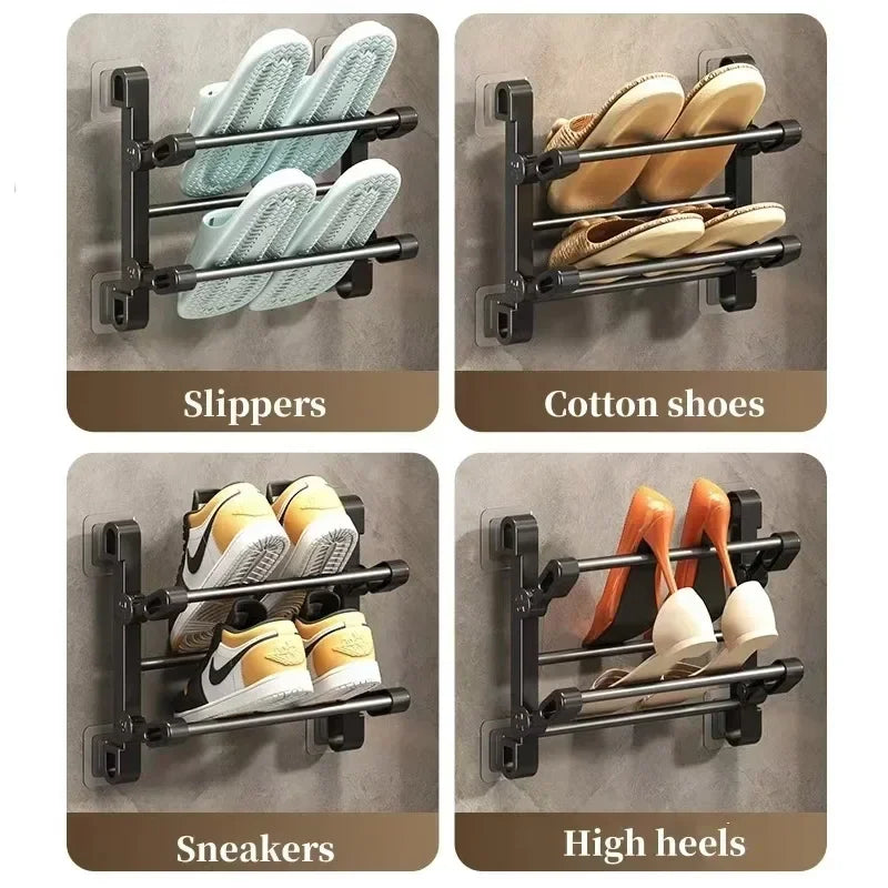 50cm Compact Shoe Hanger Rack with Adhesive Wall Mount Design