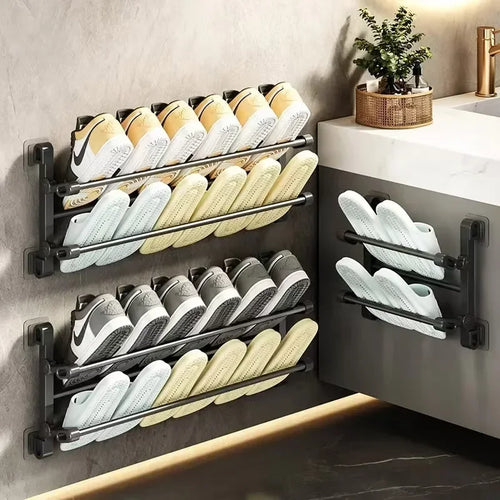 50cm Compact Shoe Hanger Rack with Adhesive Wall Mount Design