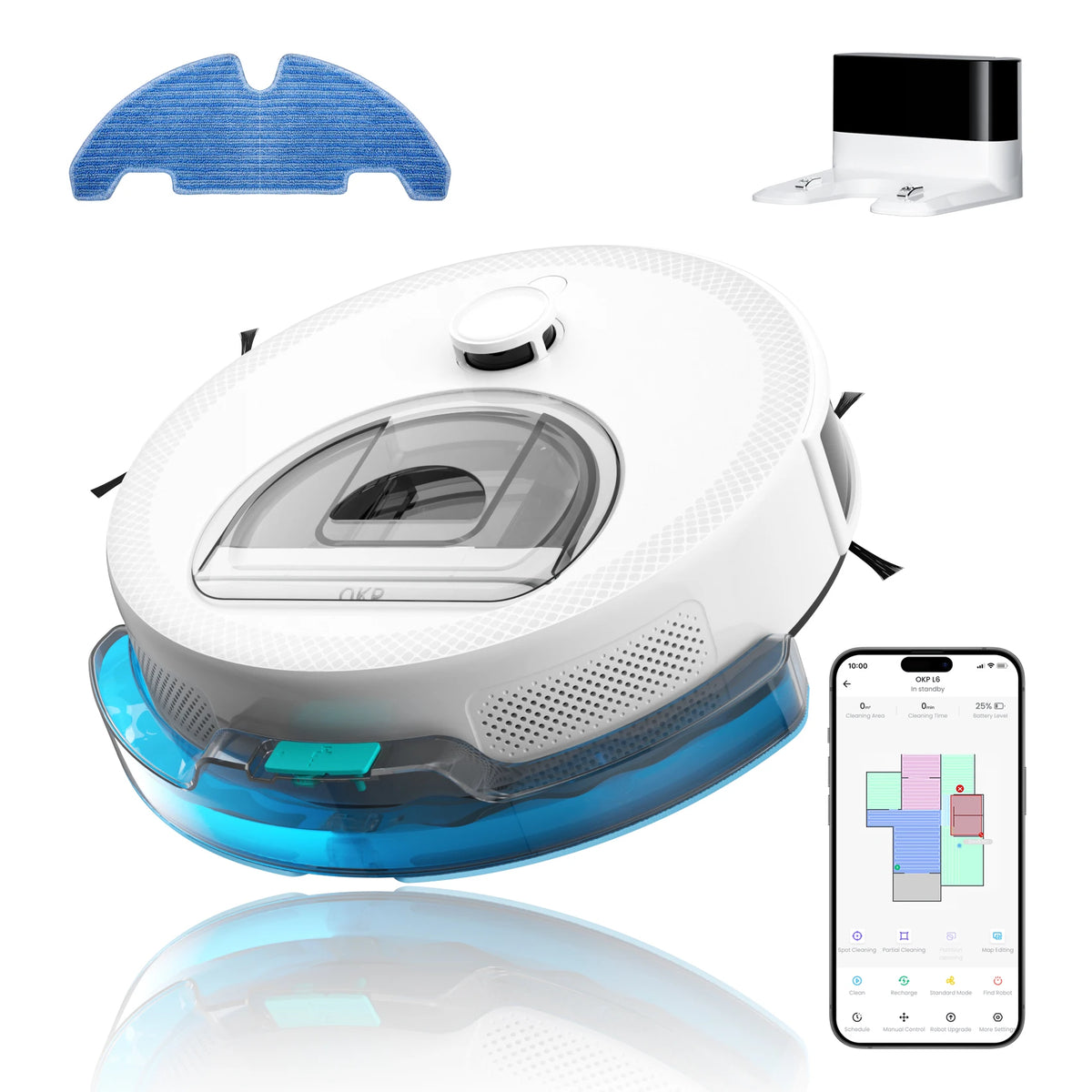 Robot Vacuum and Mop Cleaner with LiDAR Navigation, 6000Pa Suction, WiFi Voice Control