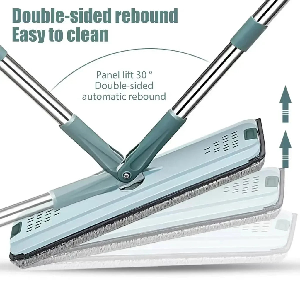360° Flat Floor Mop and Dual Chamber Bucket with Microfiber Refills