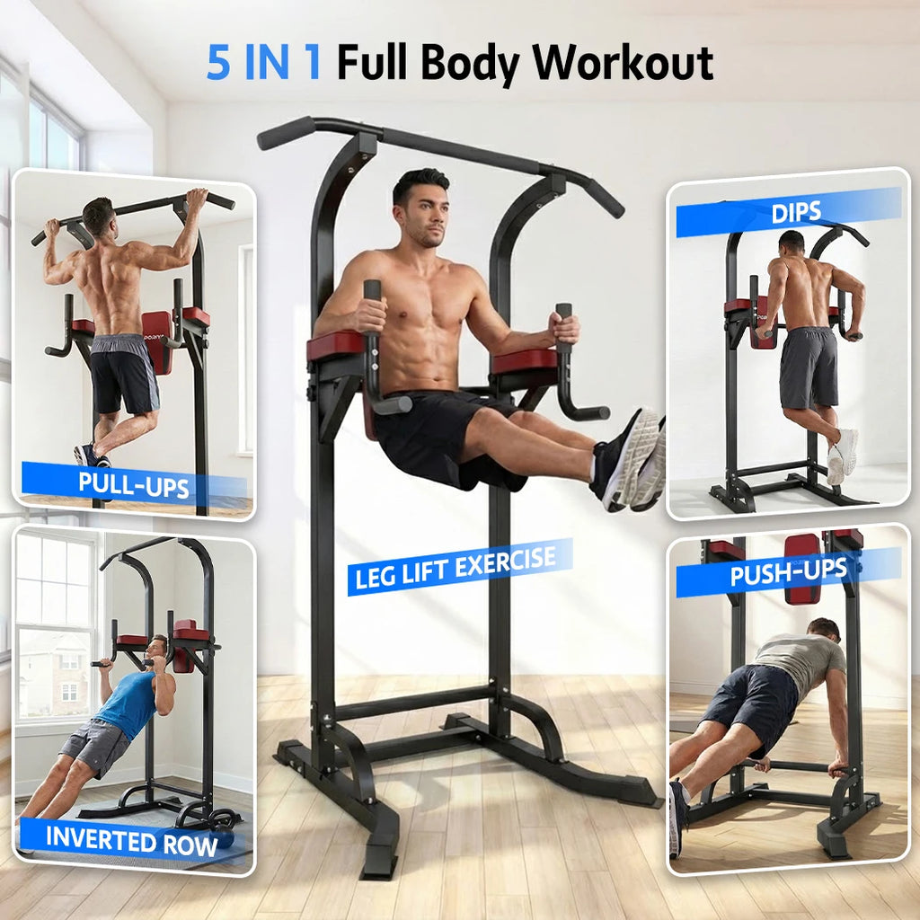 Adjustable Power Tower Pull Up Station with Dip Bars and Knee Raise Stand