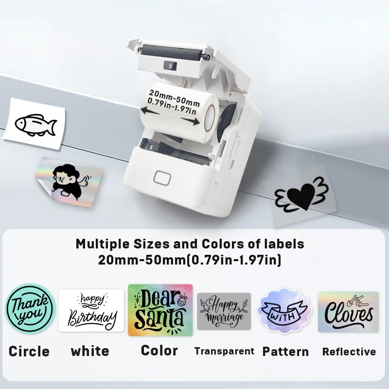 Portable Bluetooth Thermal Label Printer with 9 Label Rolls for Home Organisation