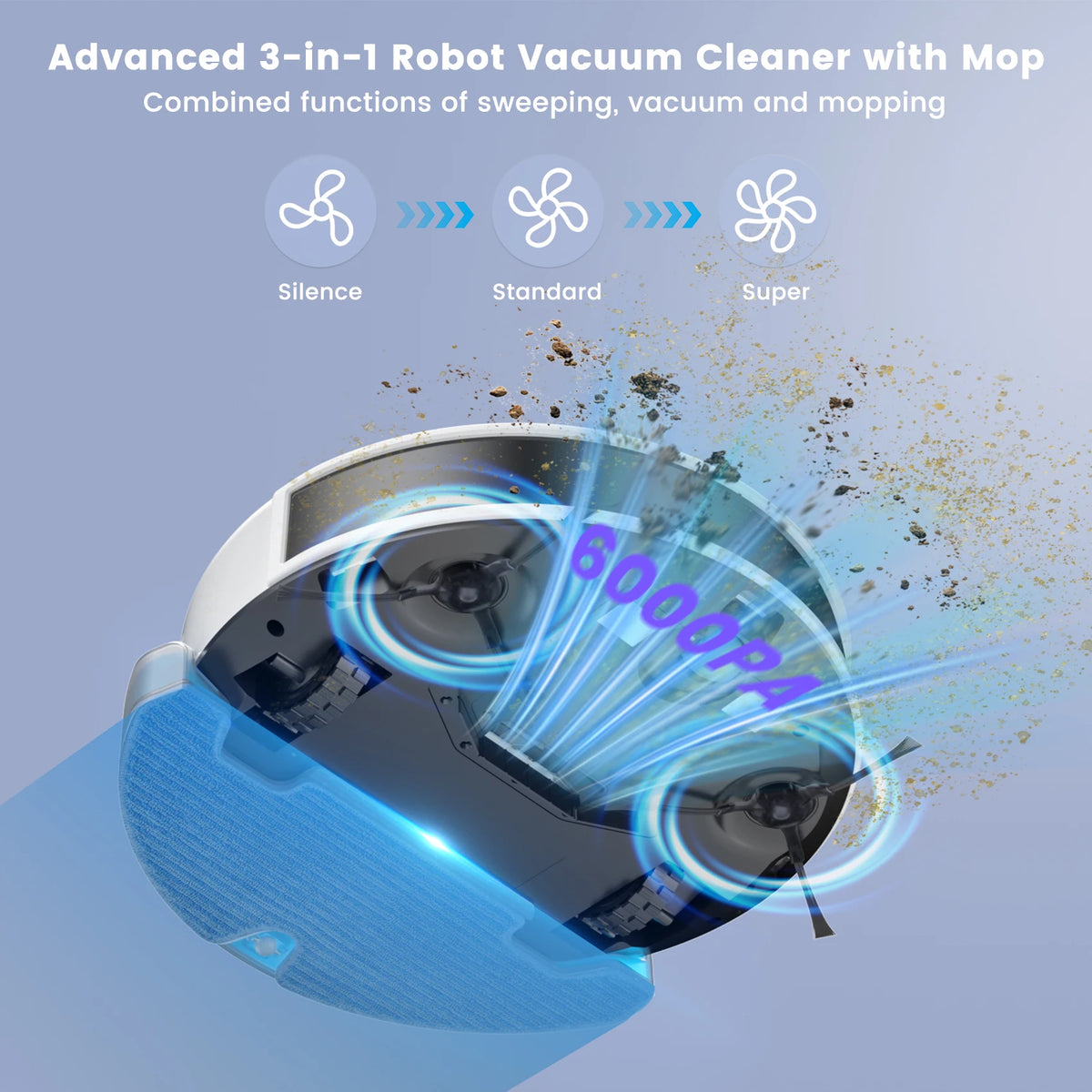 Robot Vacuum and Mop Cleaner with LiDAR Navigation, 6000Pa Suction, WiFi Voice Control