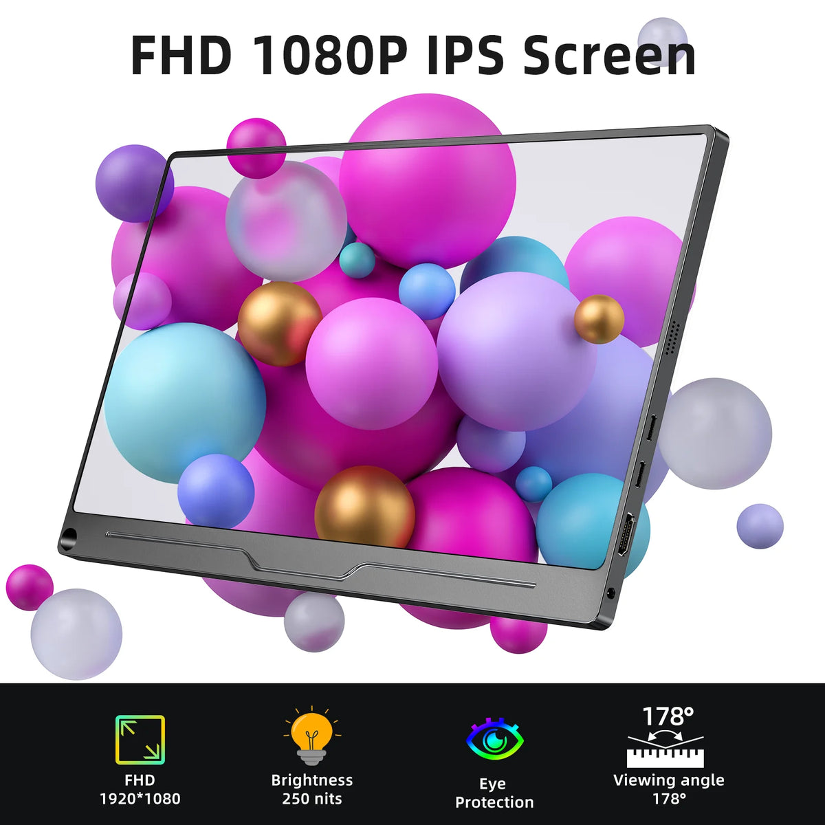 Portable 15.6 Inch FHD IPS Monitor USB-C Mini HDMI External Display with HDR and Built-in Speakers
