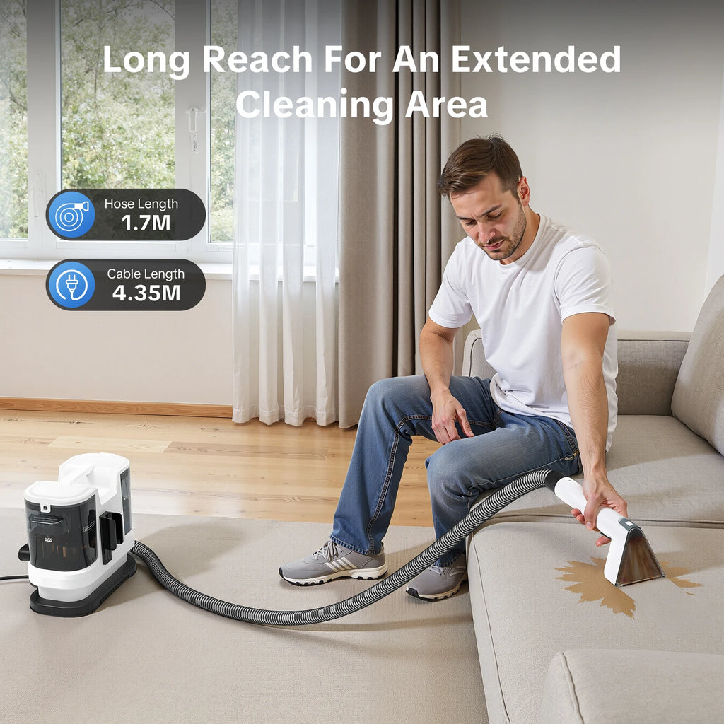 800W Hot Water Carpet Cleaner 15kPa Upholstery Cleaner with 1.75L Tank 5m Power Cord