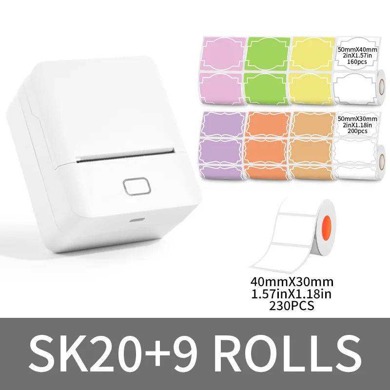 Portable Bluetooth Thermal Label Printer with 9 Label Rolls for Home Organisation
