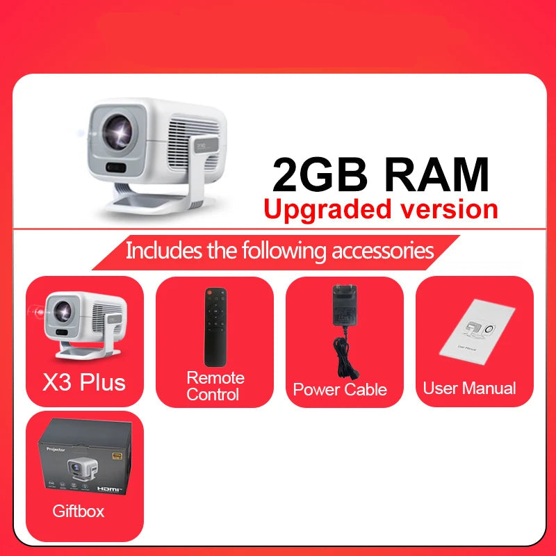Portable Native 1080P Projector with WiFi 6 Bluetooth Android Auto Focus 4K Video Support