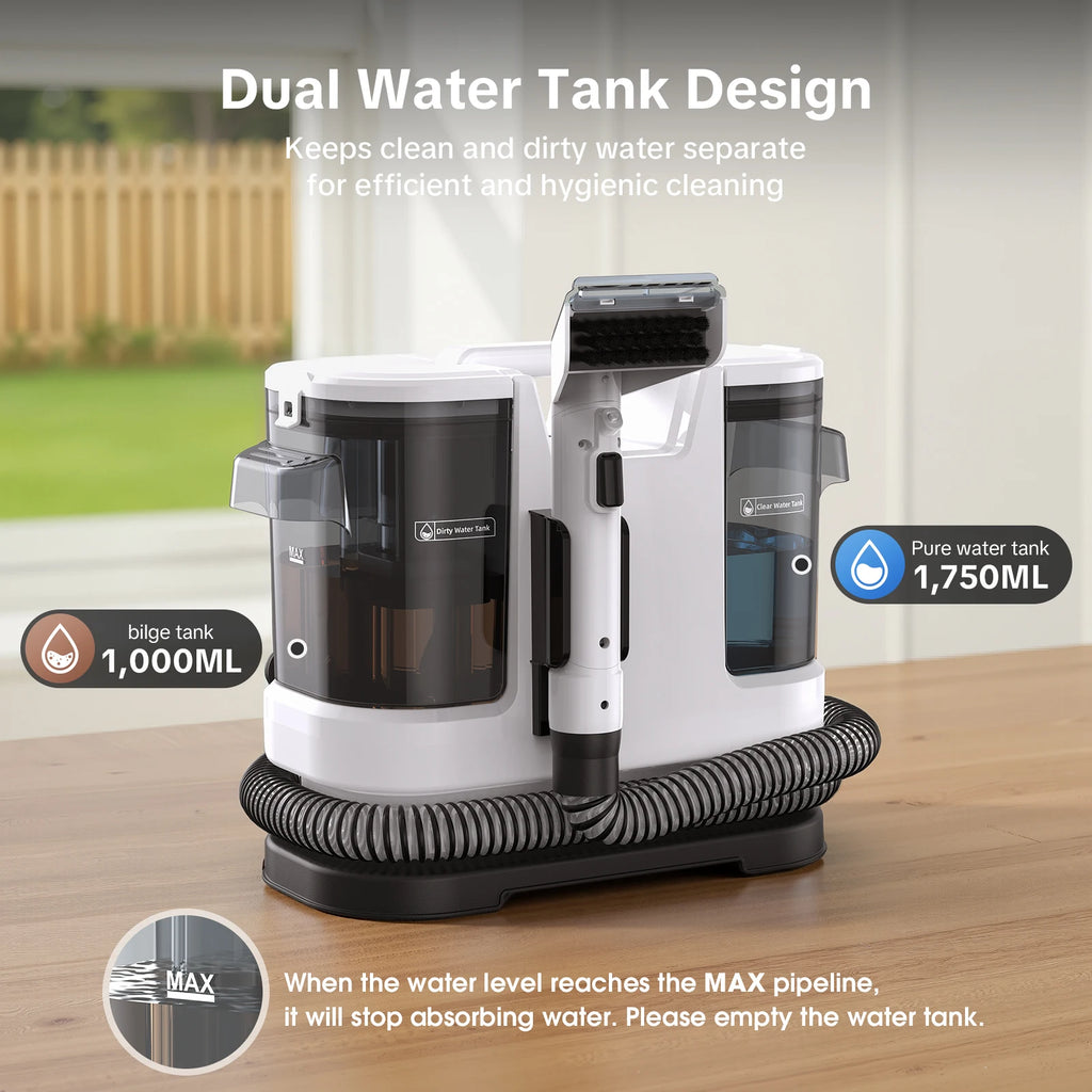 800W Hot Water Carpet Cleaner 15kPa Upholstery Cleaner with 1.75L Tank 5m Power Cord