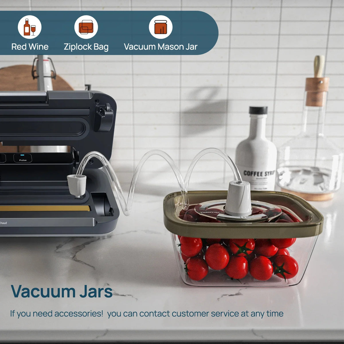 Automatic Vacuum Sealer Machine 80kPa Food Sealer with Dry Moist Modes Vacuum Bags and Cutter