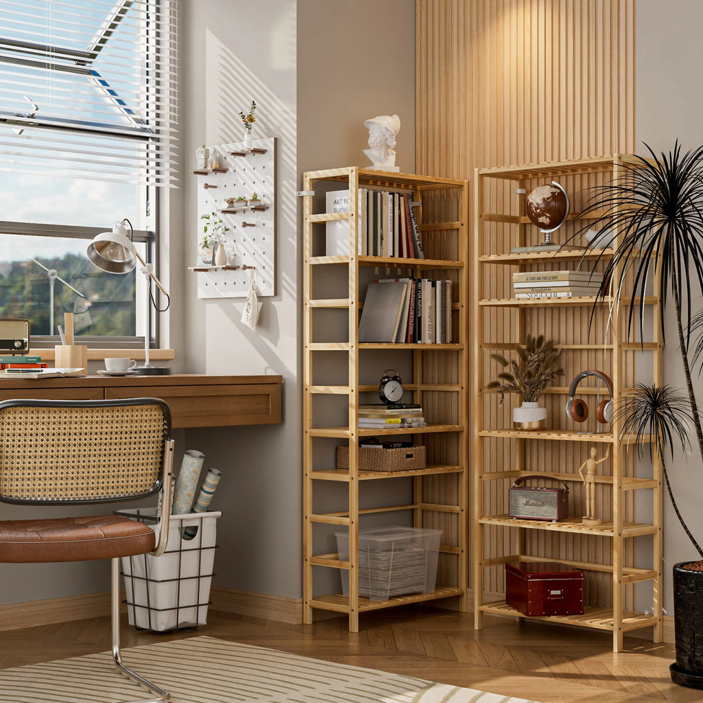 Freestanding 6 Tier Bamboo Storage Shelf Adjustable Display Rack for Living Room Bedroom Bathroom
