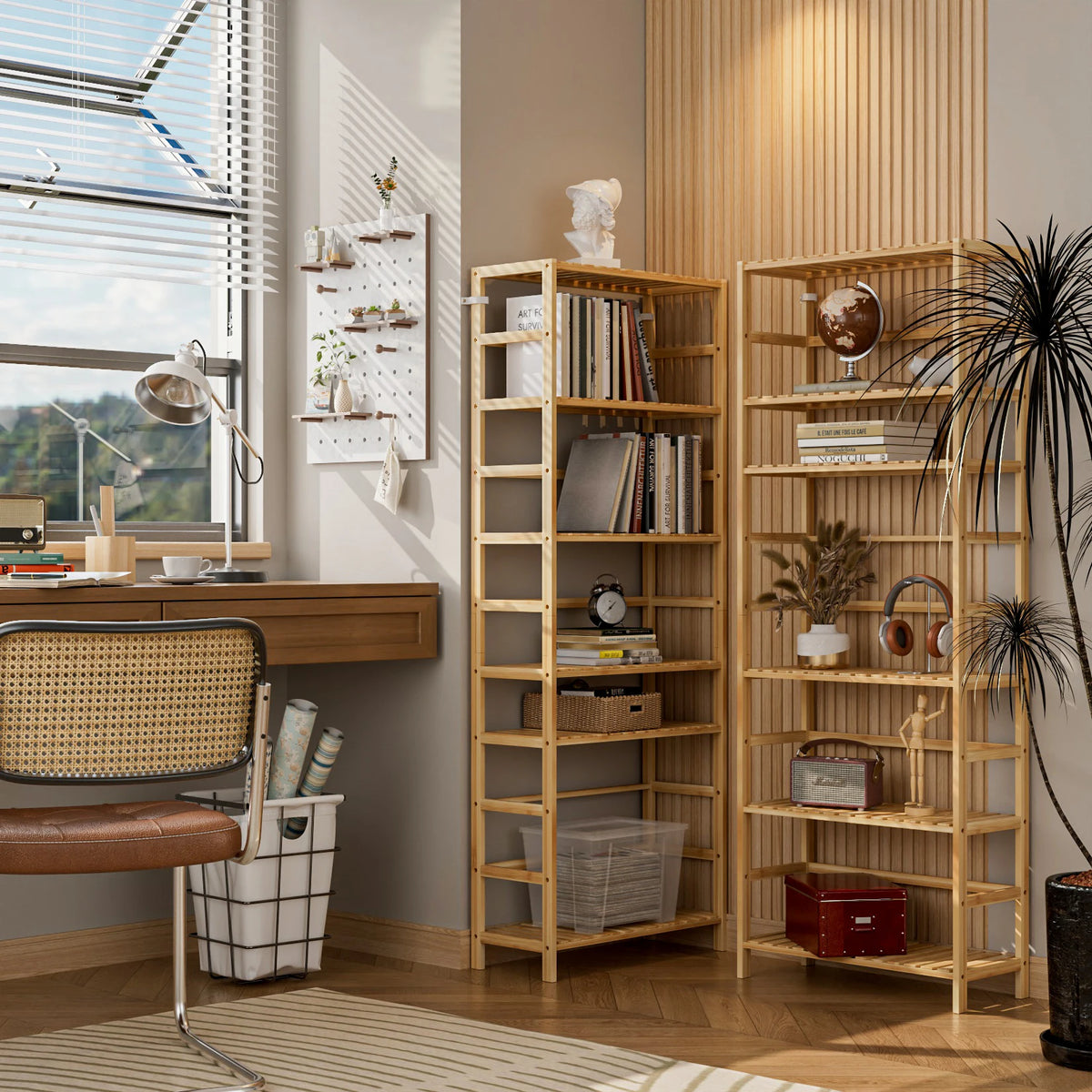 Freestanding 6 Tier Bamboo Storage Shelf Adjustable Display Rack for Living Room Bedroom Bathroom