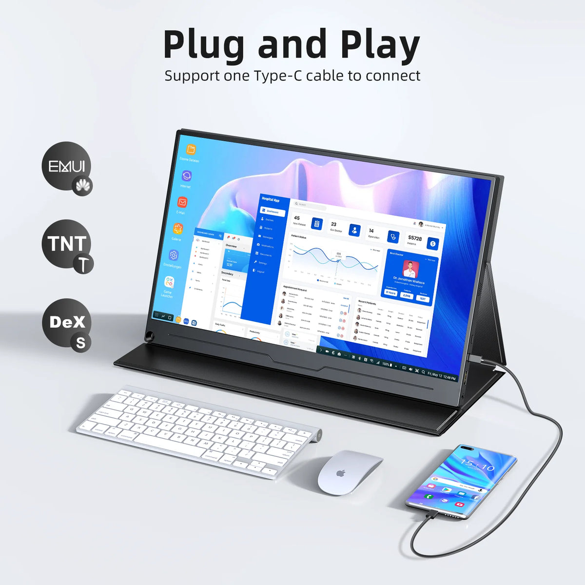 Portable 15.6 Inch FHD IPS Monitor USB-C Mini HDMI External Display with HDR and Built-in Speakers